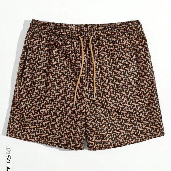 SHEIN Other - MANFINITY Men's Geometric Print Swim Shorts, Black/Brown, Medium, EUC